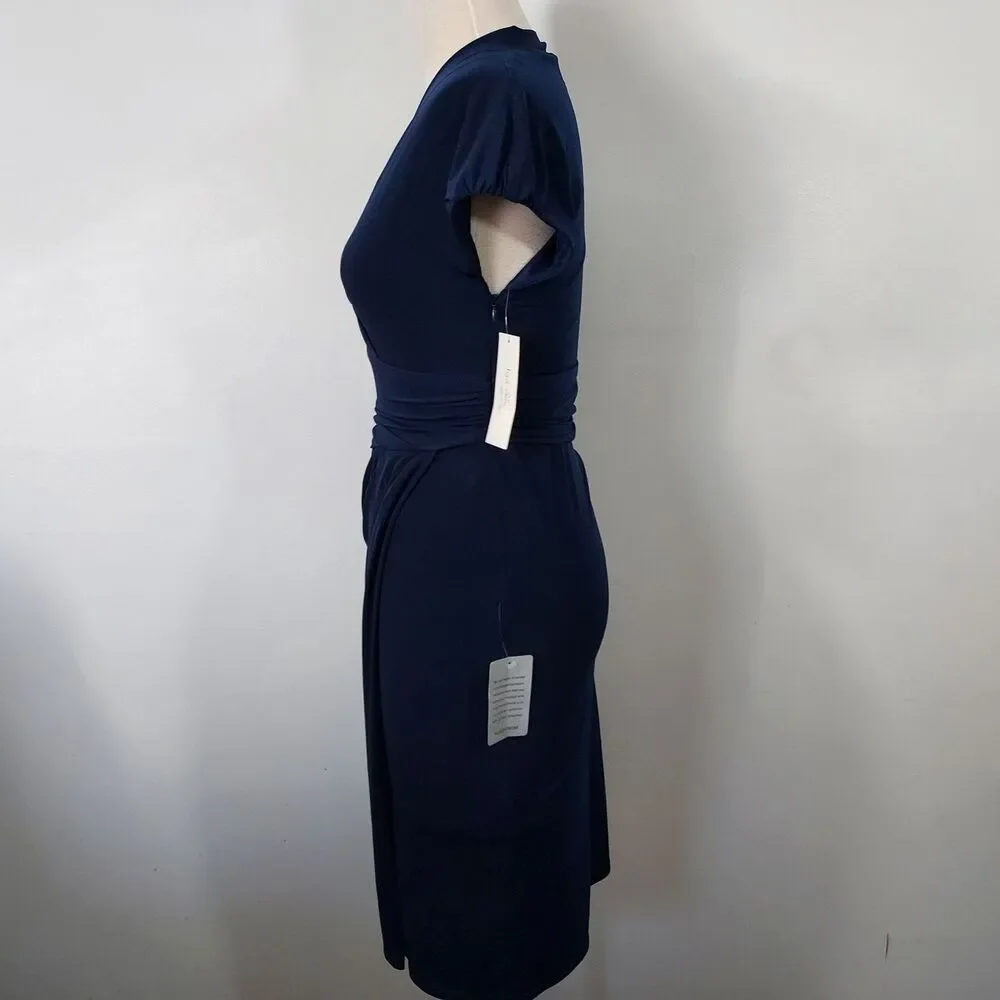 Ivy & Blu Maggy Boutique V-Neck Navy Blue Faux Wrap Dress Size 4 Flowy New
